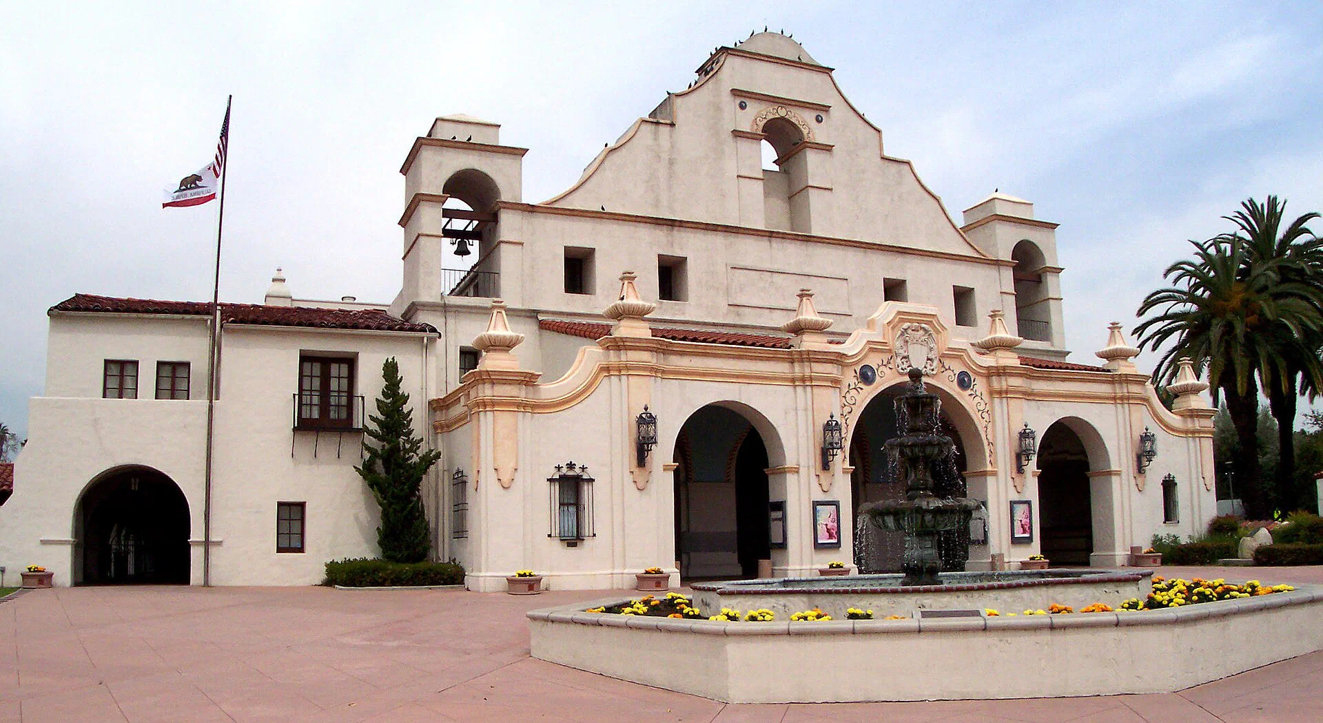 The Mission Playhouse and its fountain in San Gabriel